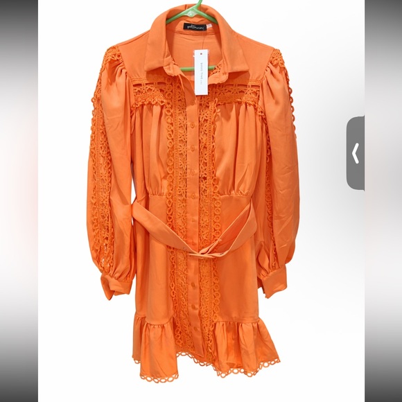 Goodtime Dresses & Skirts - Orange Lace-Trim Shirt Dress